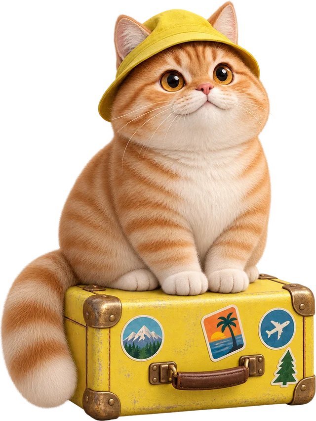 Bibi sitting on his suitcase